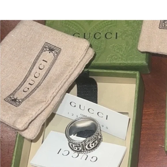 New GUCCI Ggard Ring unsex S Snk Mot Slv 3tur size 9 unisex rare made in Italy - Picture 8 of 8